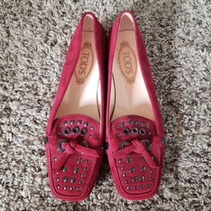 *DONATING SOON* TOD'S Red Suede Studded Loafers Size 8.5 M